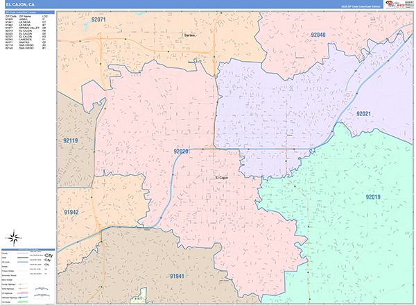El Cajon Map Color Cast Style